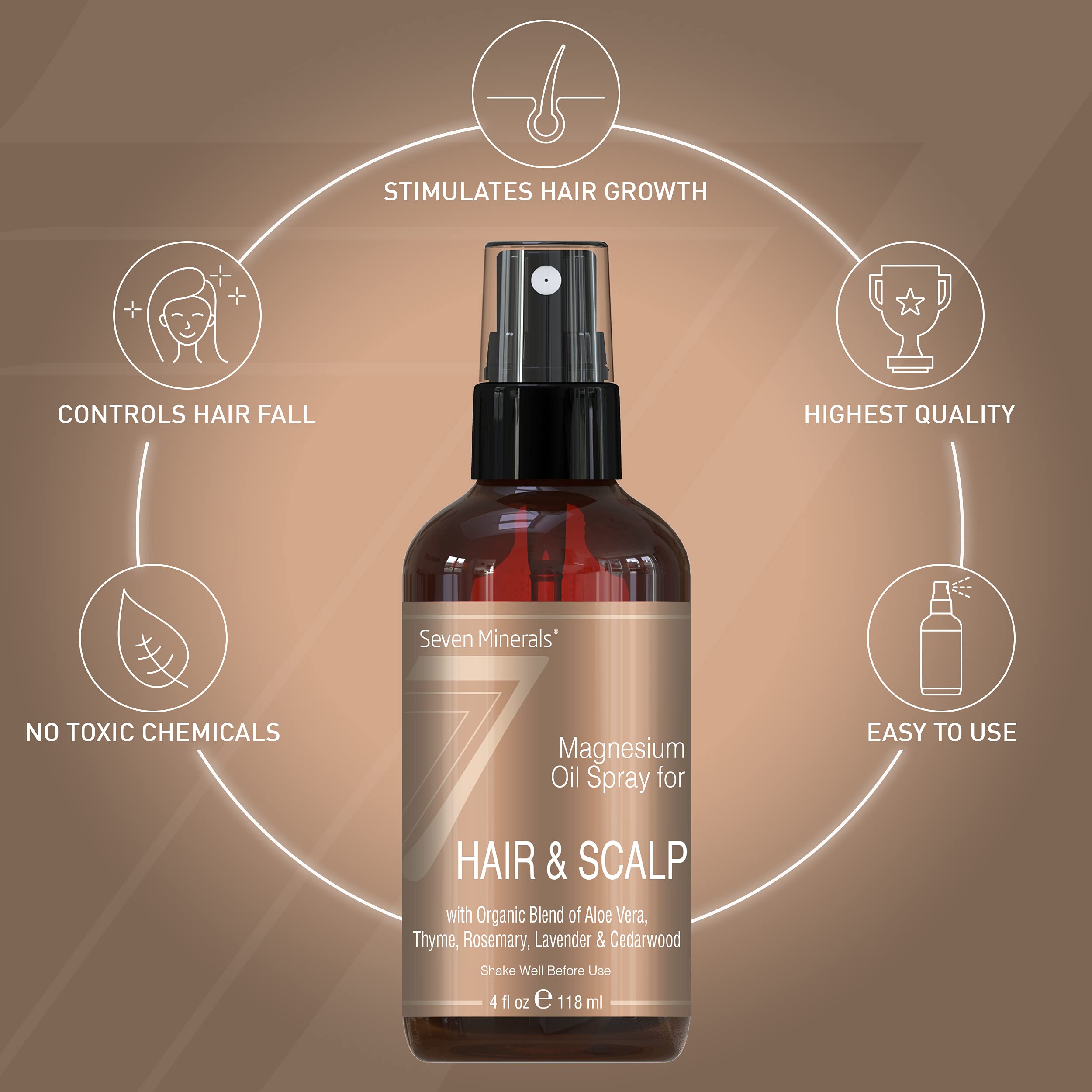 Seven Minerals Anti-hair Loss Magnesium Spray for Men and Women, 4 Oz